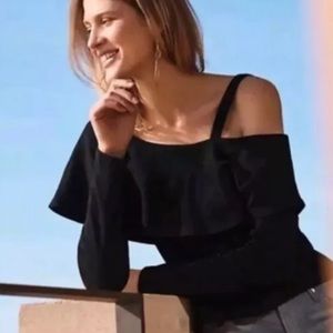 Anthropologie Postmark brand ruffle shoulder top in black